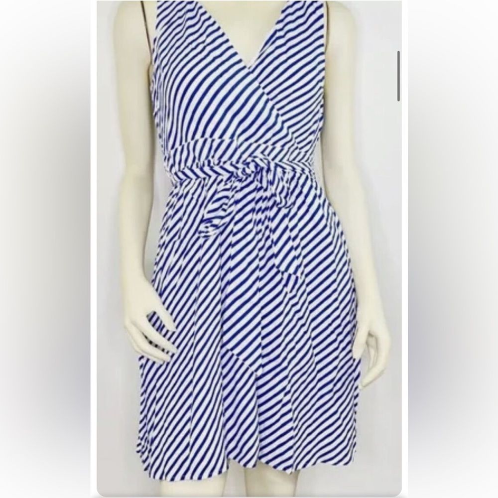 LOFT Black and White Striped Midi Dress - Picture 2 of 5